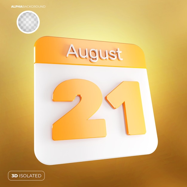 PSD calendário 21 de agosto 3d premium psd