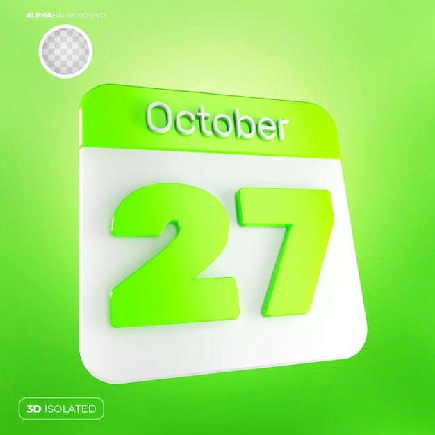 PSD calendário 27 de outubro 3d premium psd