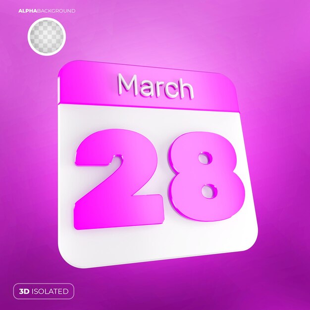 PSD calendario 28 de marzo 3d premium psd