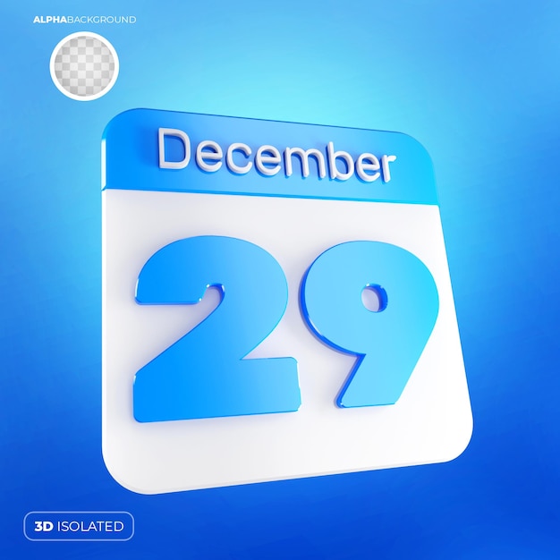 Calendario 29 de diciembre 3D Premium PSD