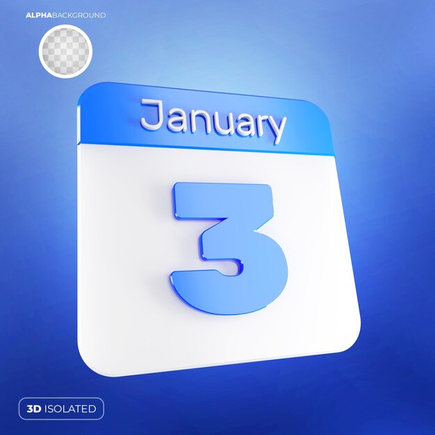 PSD calendário 3 de janeiro psd premium 3d