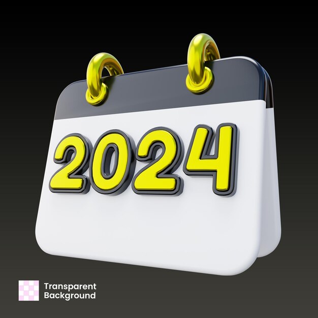 PSD calendario 3d de año nuevo 2024 calendario 3d realista para decoración de año nuevo