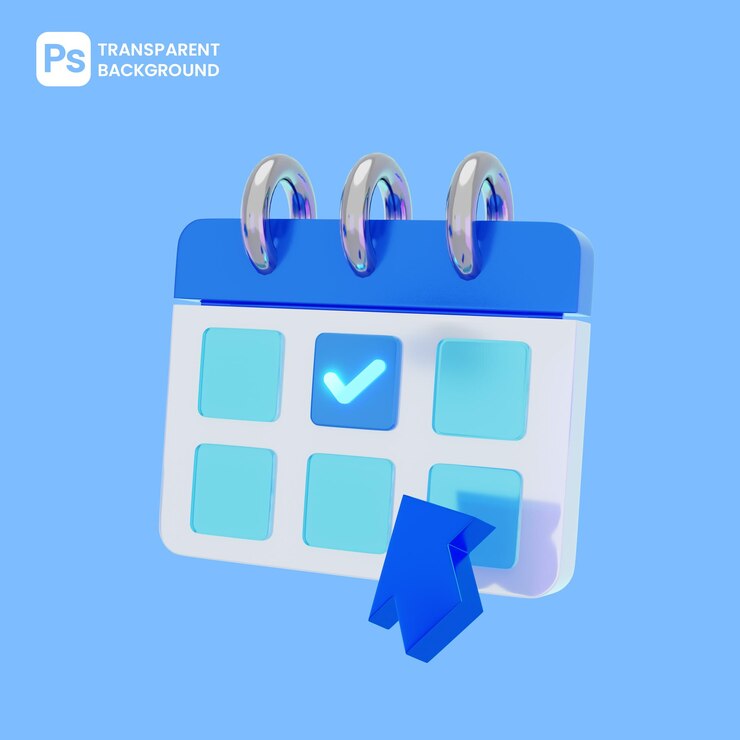 PSD calendário 3d com direção do ponto de seta