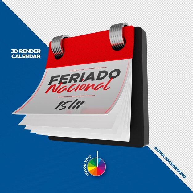 PSD calendario 3d para composición con texto y color editables