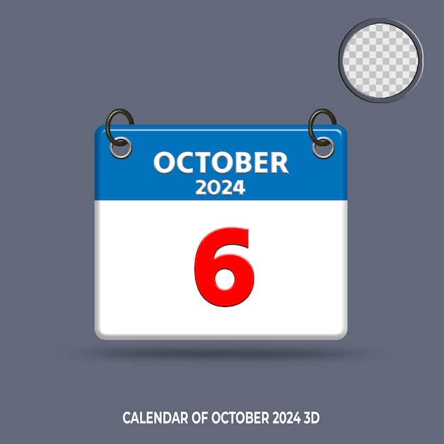 PSD calendário 3d data de outubro de 2024