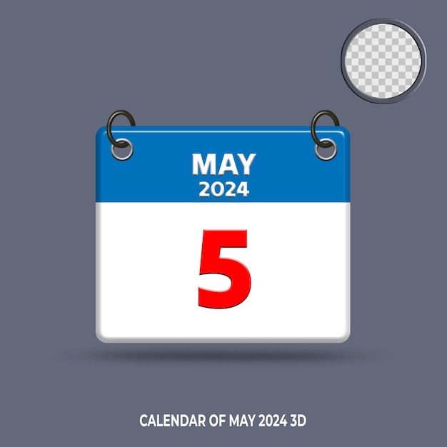 PSD calendário 3d de maio de 2024