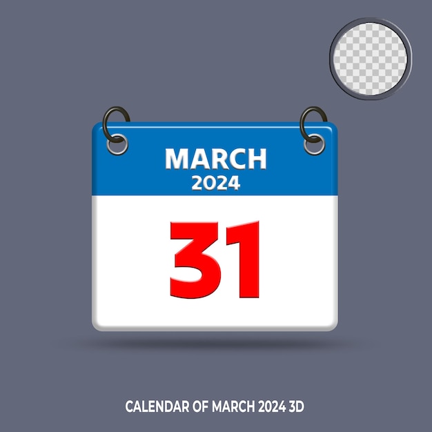 Calendario 3d de fecha marzo de 2024 Archivo PSD Premium