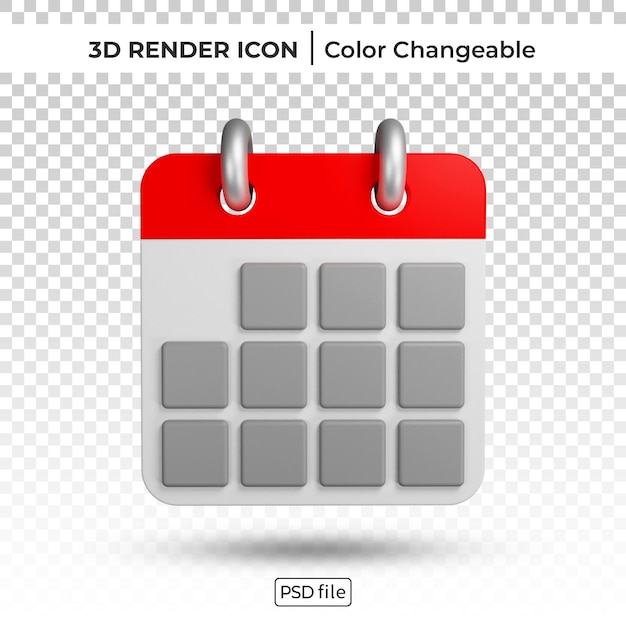 Calendário 3d renderizar ícone mutável de cor
