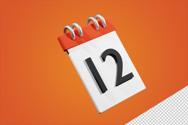 calendario 3d simplificado con un fondo transparente y el ángulo de visión inclinado hacia la mitad derecha