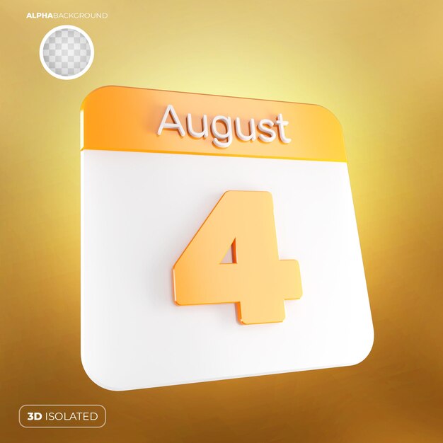 PSD calendário 4 de agosto psd premium 3d