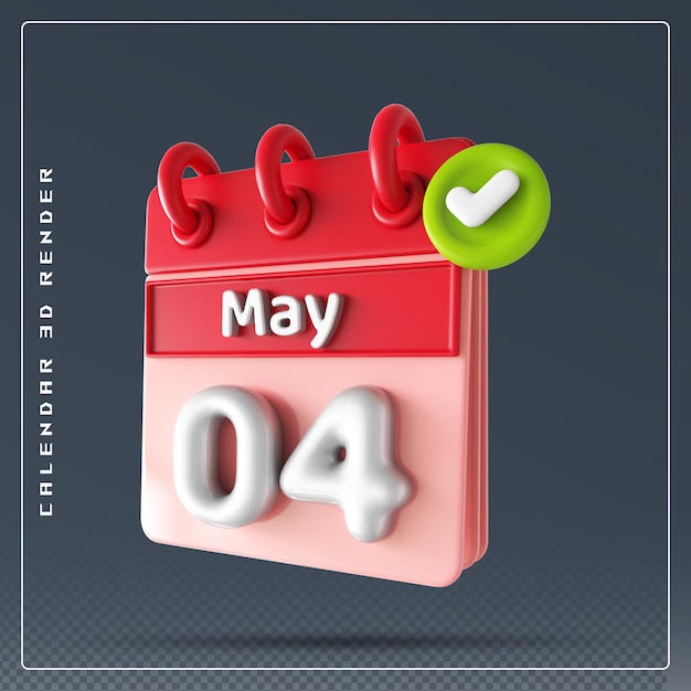 Calendario del 4 de mayo con icono de lista de verificación 3d render