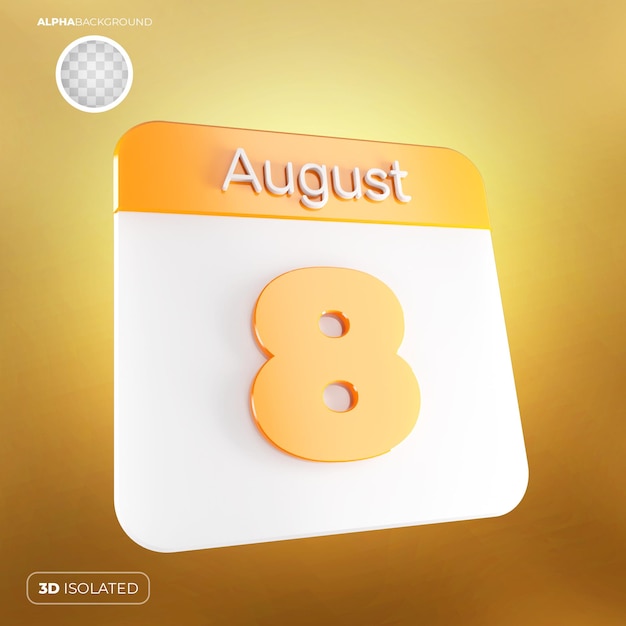 Calendário 8 de agosto 3d psd premium