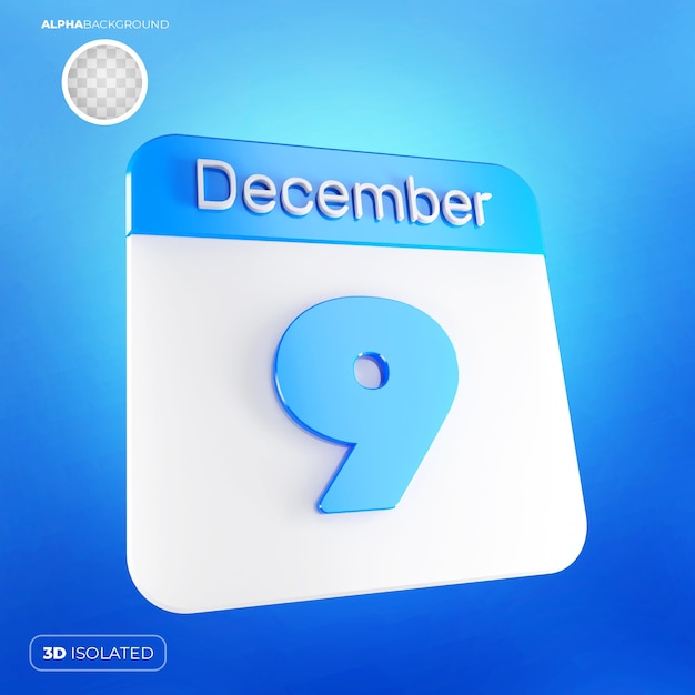 Calendario 9 de diciembre 3D Premium PSD