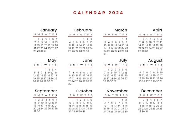 Calendario para el año 2024