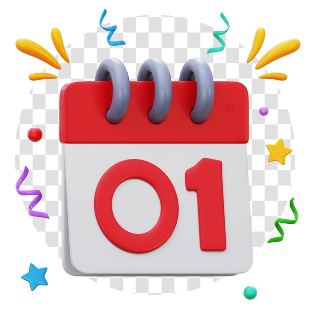 PSD calendario de año nuevo icono 3d fondo transparente