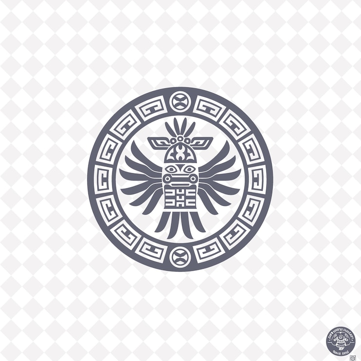PSD calendario azteca con un logotipo circular que muestra los intrincados diseños de símbolos de la cultura mexicana