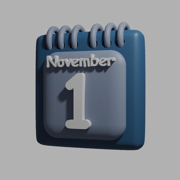 PSD un calendario azul con la fecha 1 de noviembre