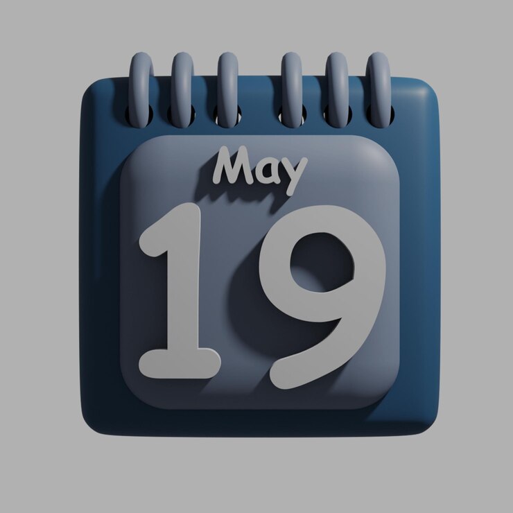 PSD un calendario azul con la fecha 19 de mayo.