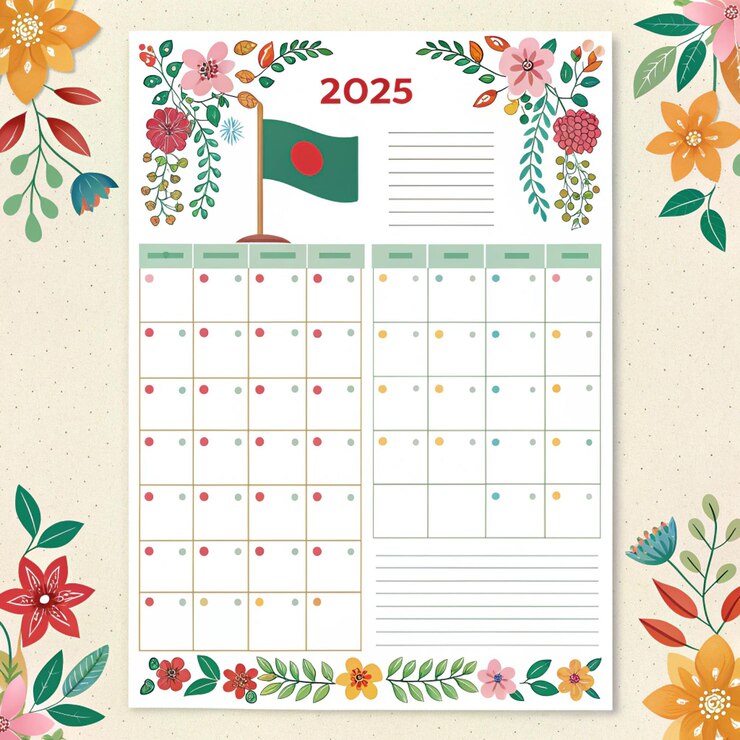 PSD un calendario con una bandera y flores en él