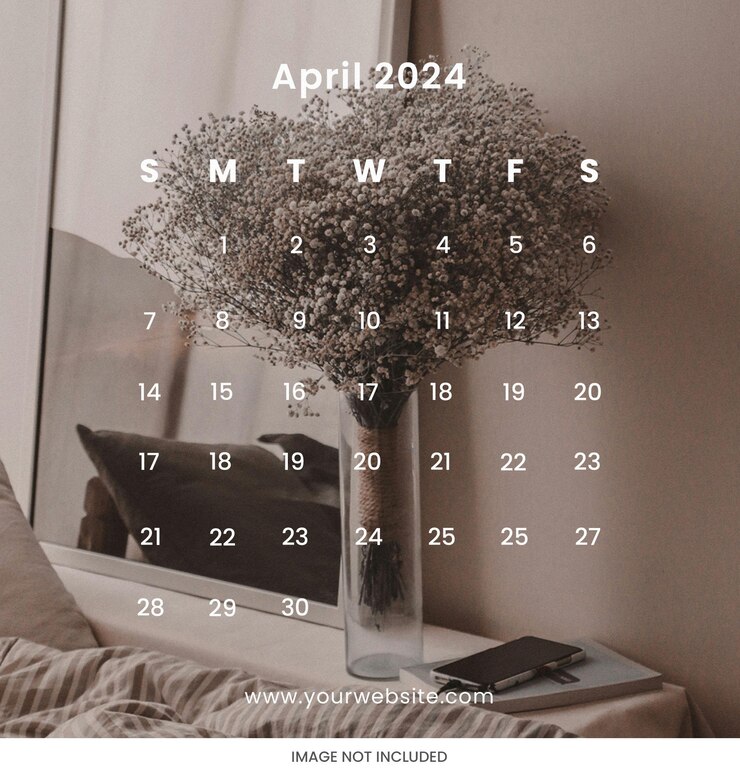 PSD calendario cuadrado plantilla de abril de 2024 diseño calendario planificador de horario 2024.