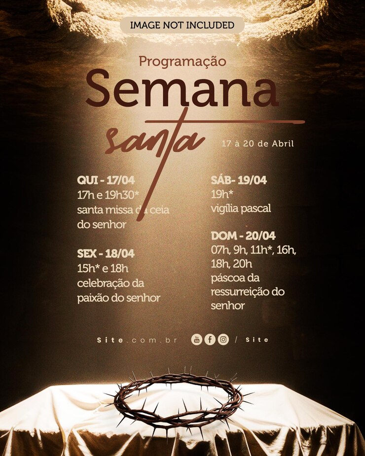 PSD calendário da semana santa páscoa calendário de semana santa editável calendário das mídias sociais programacao semana santa