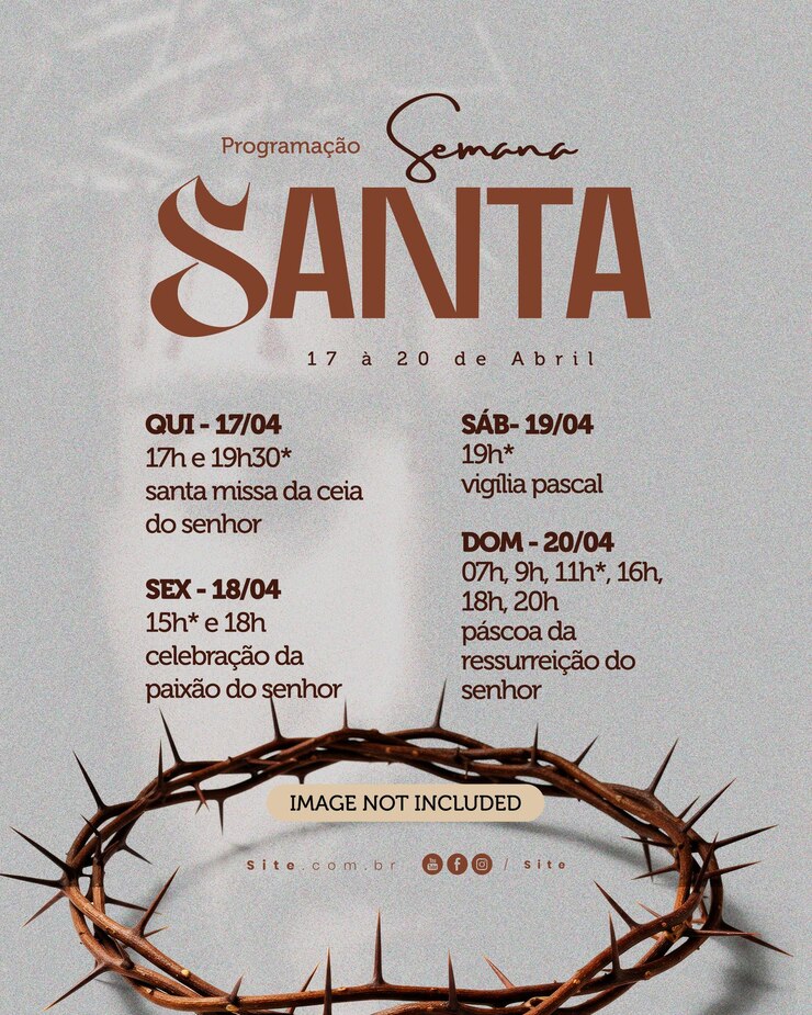 PSD calendário da semana santa páscoa calendário de semana santa editável calendário das mídias sociais programacao semana santa