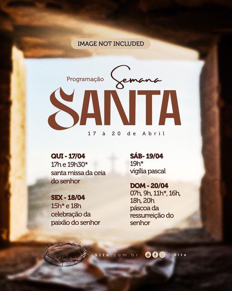 PSD calendário da semana santa páscoa calendário de semana santa editável calendário das mídias sociais programacao semana santa