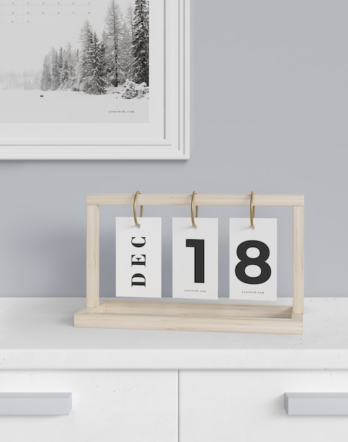 PSD calendário datado flexível na maquete do armário