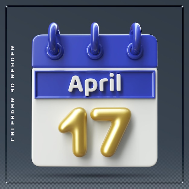 PSD calendário de 17 de abril com ícone de lista de verificação renderização em 3d