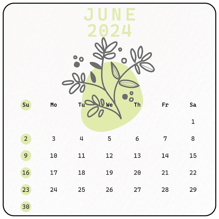 PSD calendário de 2024 com ornamentos florais botânicos minimalistas desenhados à mão