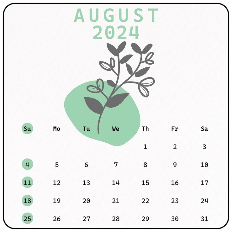 PSD calendário de 2024 com ornamentos florais botânicos minimalistas desenhados à mão