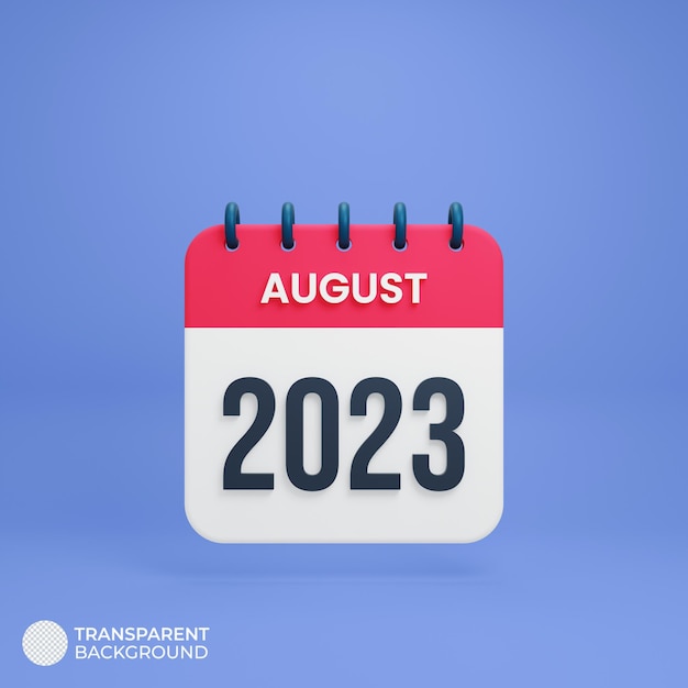 Calendário de agosto de 2023 renderizado ilustração 3D