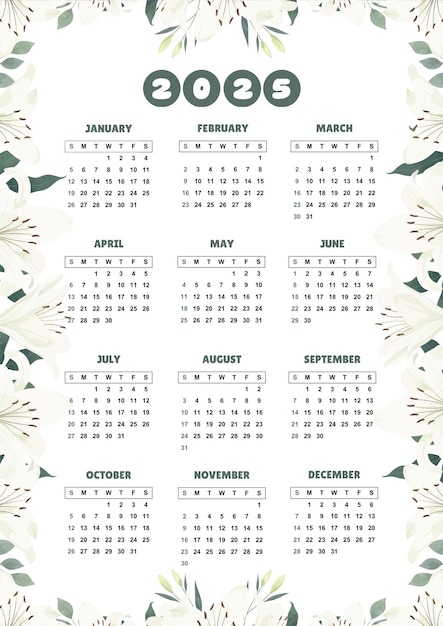 Calendário de Ano Novo 2025 Modernos Modelos de Design Anual Imprimíveis e Criativos