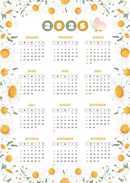 Calendário de Ano Novo 2025 Modernos Modelos de Design Anual Imprimíveis e Criativos