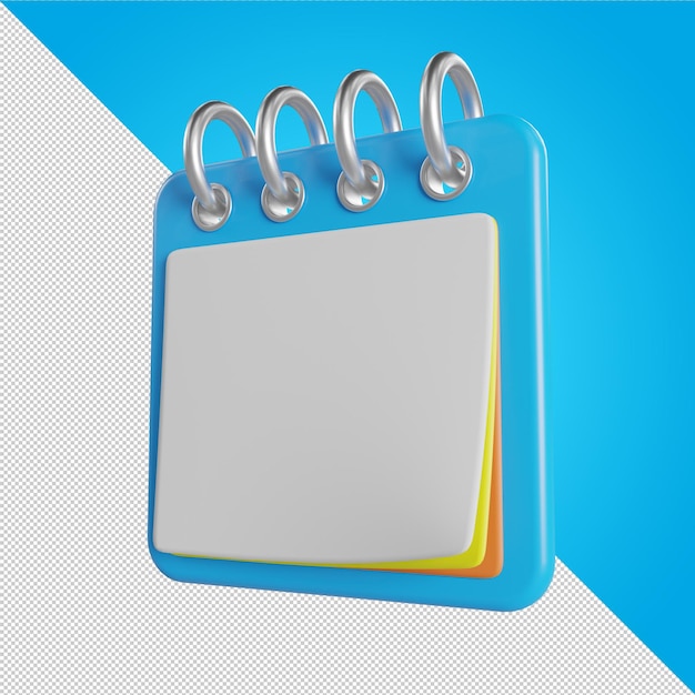 PSD calendário de flip azul com vista lateral de páginas brancas planejador de design minimalista ícone de calendário azul lugar para texto ou logotipo ilustração 3d isolada renderização em 3d
