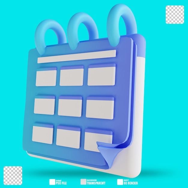 Calendário de ilustração 3d 3