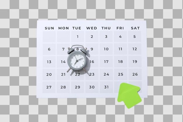 Calendario di sveglia PNG con sveglia isolata su sfondo bianco