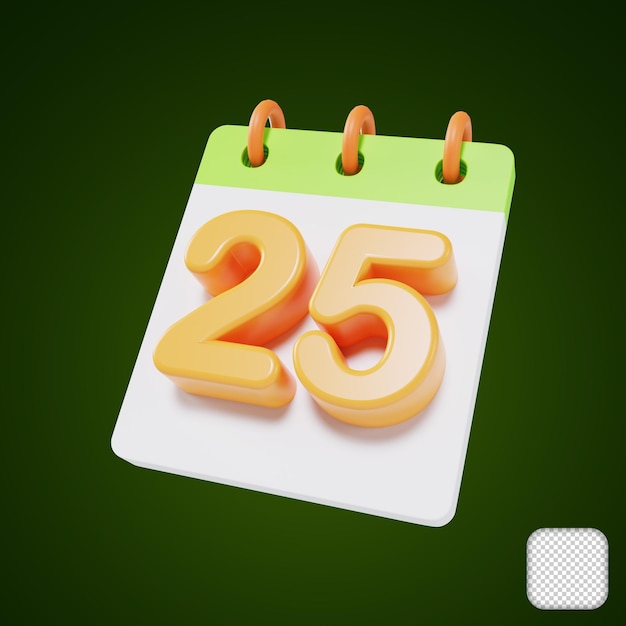 Calendario día 25 del mes 3d ilustración