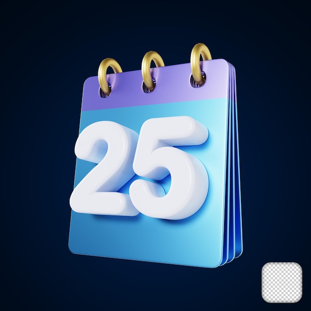 Calendario Día 25 del mes Icono Ilustración 3d