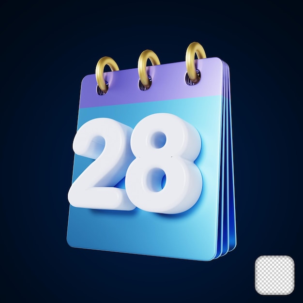 Calendario Día 28 del mes Icono Ilustración 3d