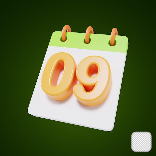 PSD calendario día 9 del mes ilustración 3d