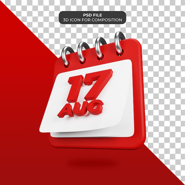 Calendario día de la independencia 17 de agosto icono psd