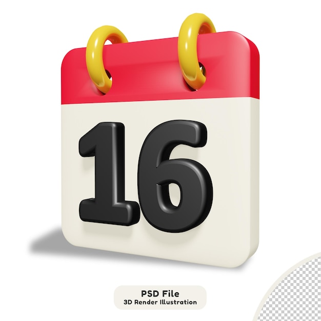 PSD calendario diario 16 aislado 3d renderizar ilustración