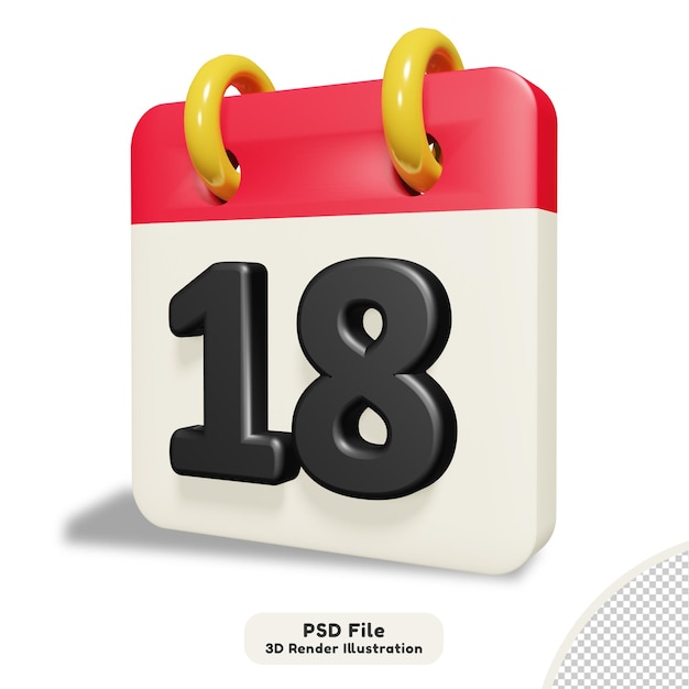 calendario diario 18 aislado 3d renderizar ilustración