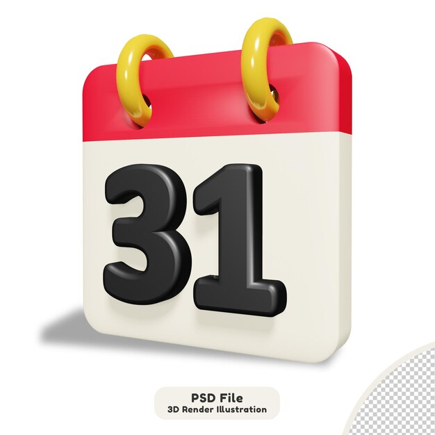 calendario diario 31 aislado 3d renderizar ilustración