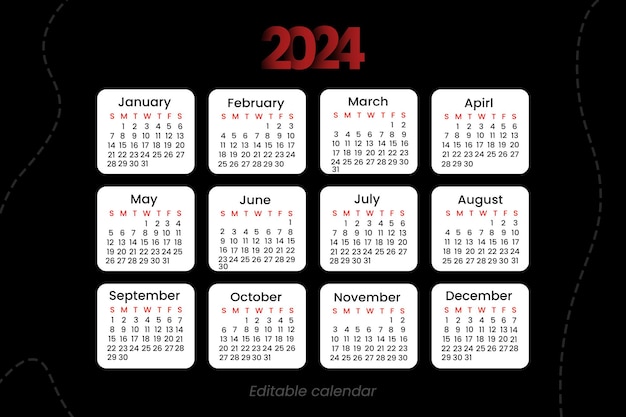 PSD calendario editable para el año 2024