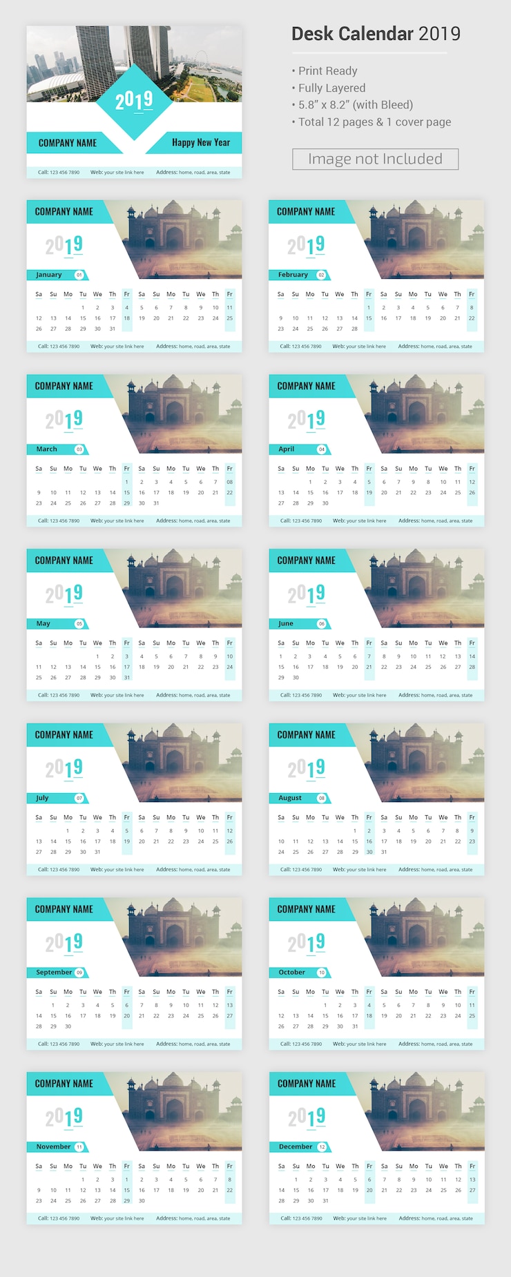 PSD calendario de escritorio 2019