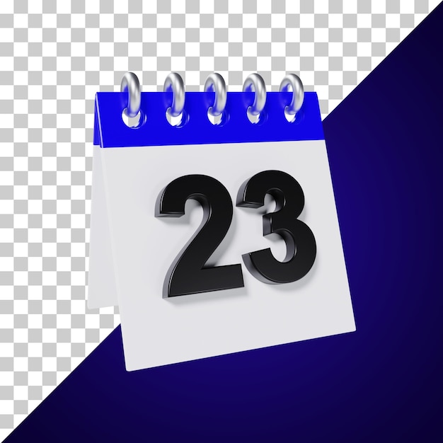 Calendario de escritorio Día 23 del mes Ilustración 3d