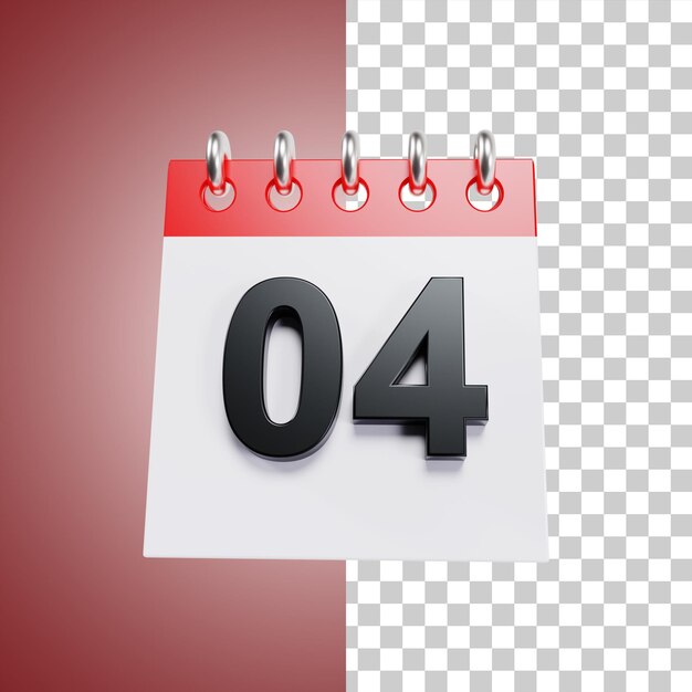 Calendario de escritorio Día 4 del mes Representación 3d