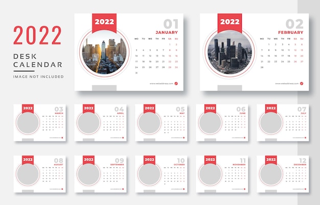 calendario de escritorio moderno 2022 plantilla lista para imprimir